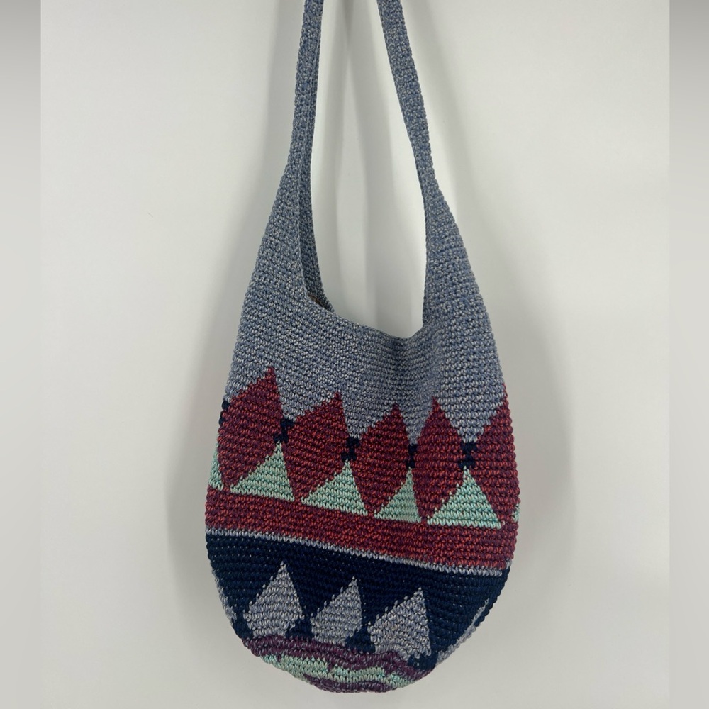 The Sak Crochet Shoulder Bag in Blue, Burgundy and Mint